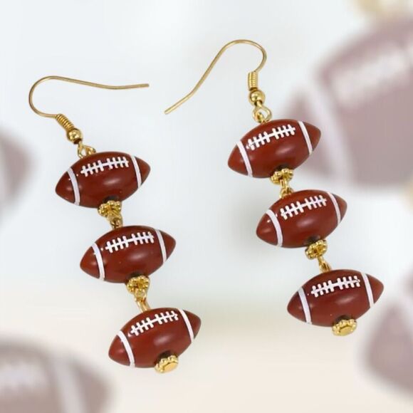 NWT 3 Tier Football Game Day Dangle Drop Hook Earrings - Picture 1 of 5